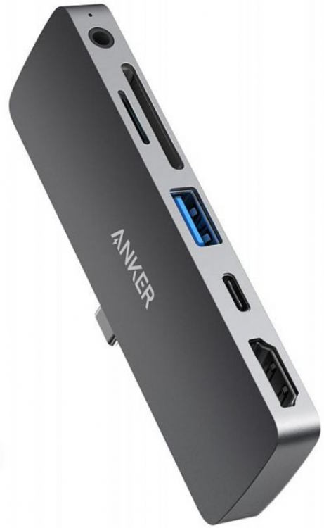 ANKER Адаптер для iPad, универсальный кабель-разветвитель  PowerExpand Direct 6-in-1 USB-C PD | Поддержка разрешения 4K| С портом USB-C| портом HDMI | 3,5 mm| портом USB-A | кард-ридером SD / microSD| Media Hub A8362 Gray/серый