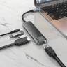 Hoco HB23 HUB адаптер для Macbook 5 in 1, USB-C to USB3.0 + USB2.0 + PD60W + HDMI 4K + RJ45 металлический корпус,13 см кабель, Серый