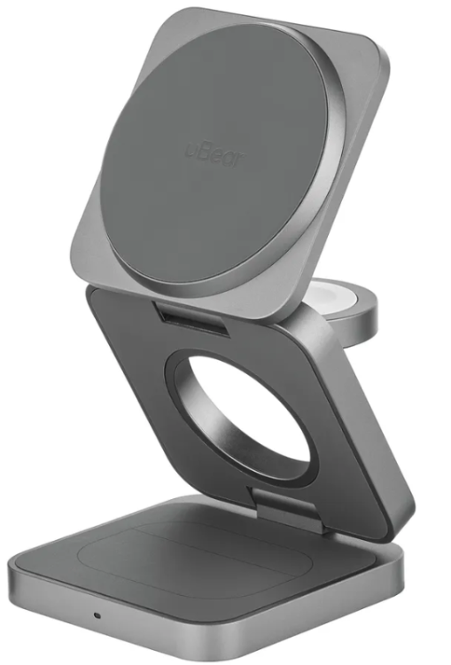 uBear Balance Ultra | Беспроводное компактное зарядное устройство 3 в 1 | Qi2 | Быстрая зарядка | Поддержка iPhone, Apple Watch, AirPods | Мощность до 30 Вт | Магнитная фиксация | Минималистичный дизайн