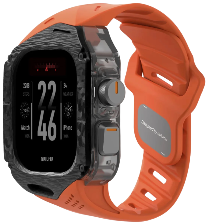 Aulumu A01 Карбоновый кейс с ремешком для Apple Watch Ultra 1/2, 49mm, оранжевый