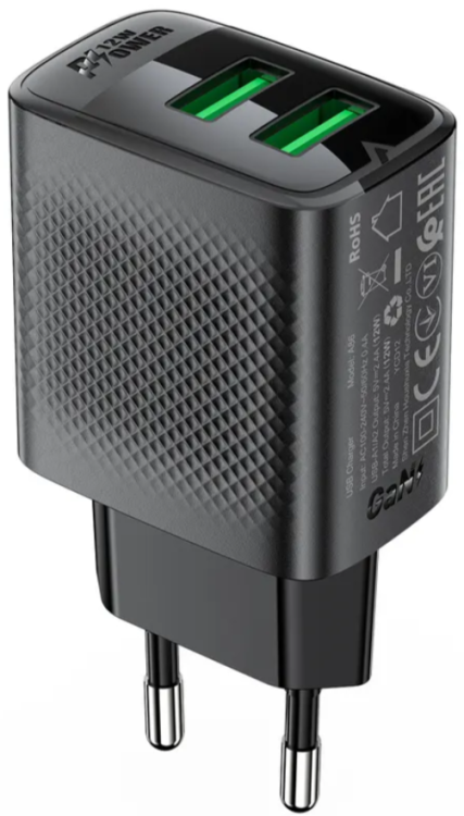 Acefast A86 Зарядное устройство 12W | 2 порта USB-A | Black