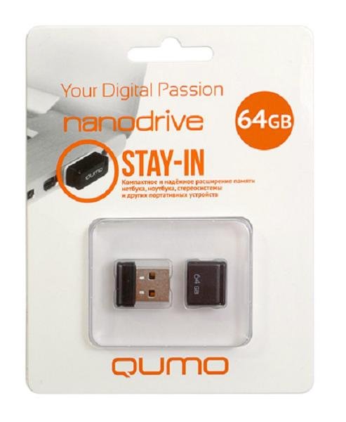 Накопитель QUMO 64GB USB 2.0 Nano Black, цвет корпуса  черный