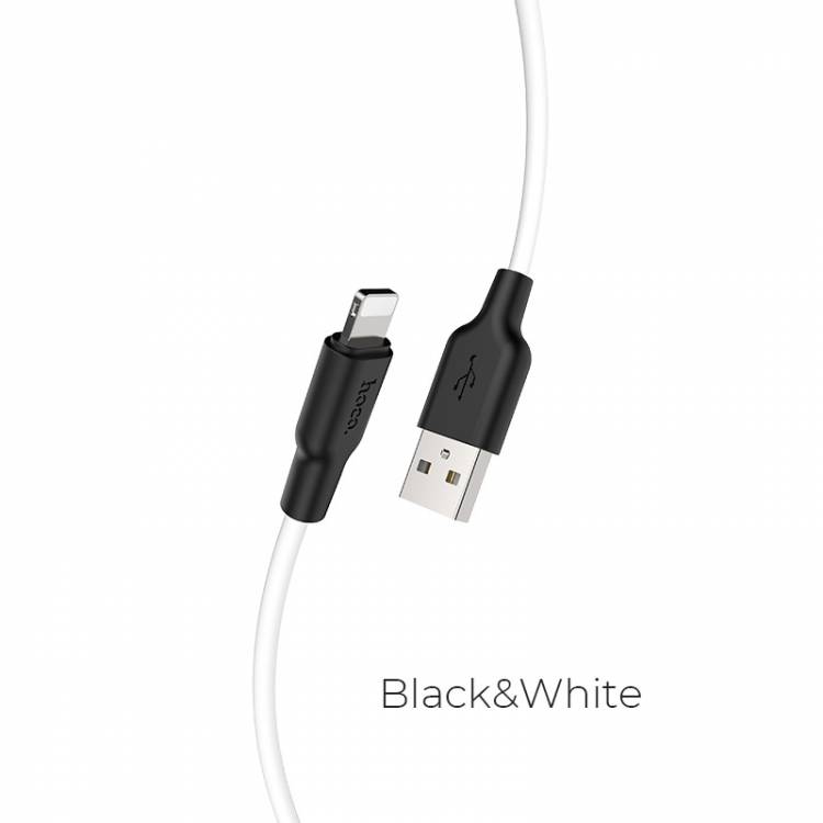 Кабель USB HOCO X21 Silicone, USB - Lightning, 2А, 1 м, черный+белый trendy