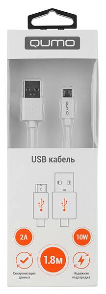 Кабель Qumo, USB-Micro USB, 1.8м, 5В, 2А, 10Вт, опл. PVC, кон. PVC, круглый, белый
