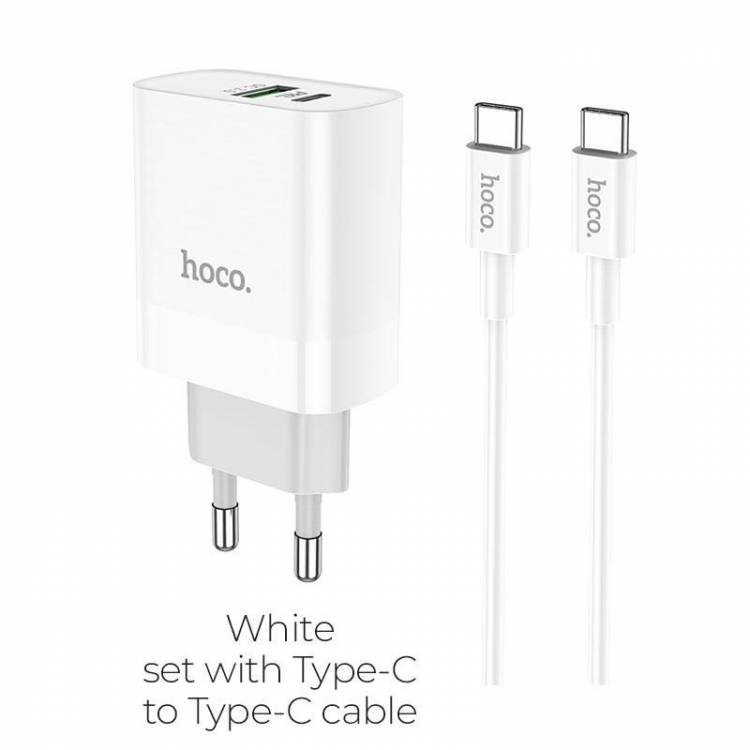 Зарядное устройство Hoco C80A Rapido, 3.1A, белый, Двойной порт USB/Type-C,PD3.0, QC3.0, кабель Type, SOTA