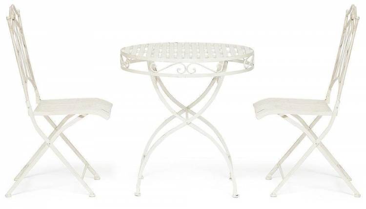 Tetchair Комплект (стол + 2 стула) Secret de Maison "PALLADIO" (mod. PL08-8668/8669) металл, стол: 70х74,5см, стул: 45х40,5х94см, белый антик (antique white) / 11876