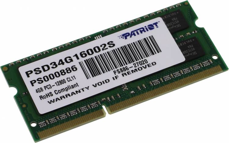 Модуль памяти для ноутбука Patriot SODIMM 4GB PC12800 DDR3 PSD34G16002S Global