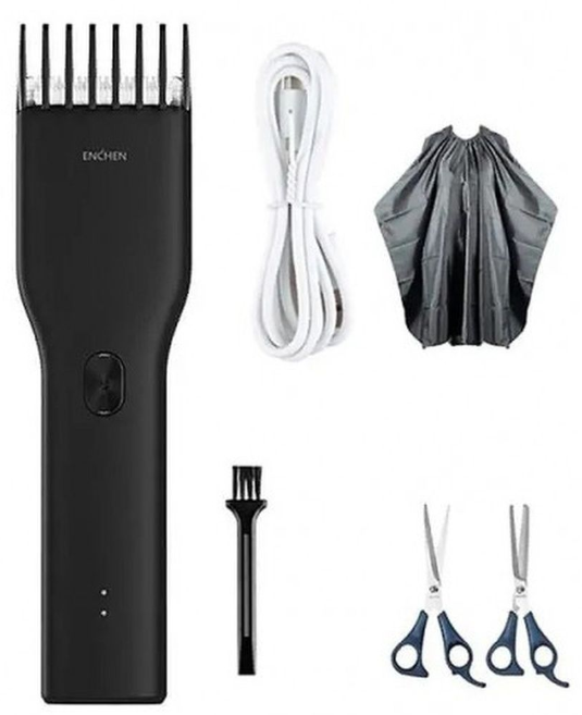 Набор машинка для стрижки волос Xiaomi Enchen Boost Hair Trimmer Black (2 Ножницы + Масло для смазки + Пеньюар), JOYA