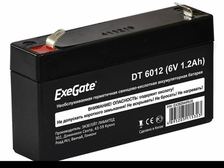 Аккумуляторная батарея ExeGate DT 6012 (6V 1.2Ah), клеммы F1 <EX282944RUS> 282944