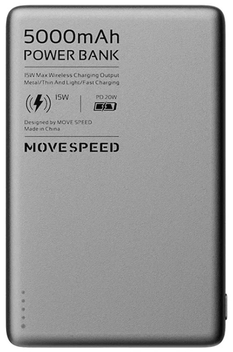 Movespeed Внешний аккумулятор 5000mah, Ультра тонкий 7мм, Magsafe, не нагревается, 1 порт USB-C YSPBS05 Серебристый