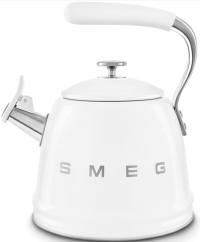 Smeg Чайник со свистком 2.3 л | Стиль 50-х г. | Нержавеющая сталь | Диаметр нижней пластины 20 см | Совместим с любой варочной поверхностью, цвет белый
