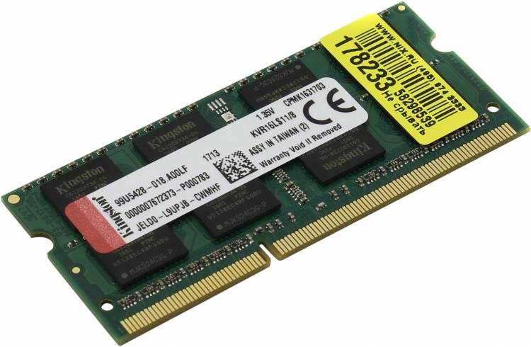 Модуль памяти для ноутбука Kingston SODIMM 8GB PC12800 DDR3L SO KVR16LS11/8WP Global