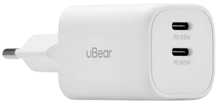 uBear Сетевое зарядное устройство | 65W | 2 порта: USB-C | Catch Wall Charger, white