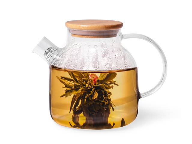 FISSMAN Заварочный чайник 1200мл с бамбуковой крышкой и стальным фильтром (жаропрочное стекло)