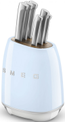 Smeg Комплект ножей: 6 ножей + подставка | Материал ножей: Нержавеющая сталь | Материал пазов для ножей: Дерево акации | Для овощей | Универсальный | Для мяса | Сантоку | Для хлеба | Шеф-нож | пастельный голубой