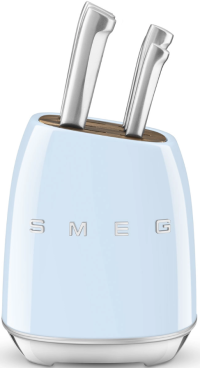 Smeg Комплект ножей: 6 ножей + подставка | Материал ножей: Нержавеющая сталь | Материал пазов для ножей: Дерево акации | Для овощей | Универсальный | Для мяса | Сантоку | Для хлеба | Шеф-нож | пастельный голубой