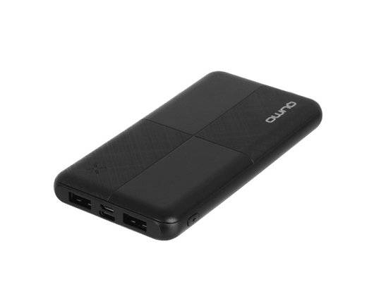Портативное зарядное устройство Qumo PowerAid S10000 (Модель Qumo PowerAid S2), 10000 мА-ч, 2 USB 1A+2A (2.1А сумм), вход до 2А Micro USB + Type C, светодиодная индикация,  корпус пластик, черный