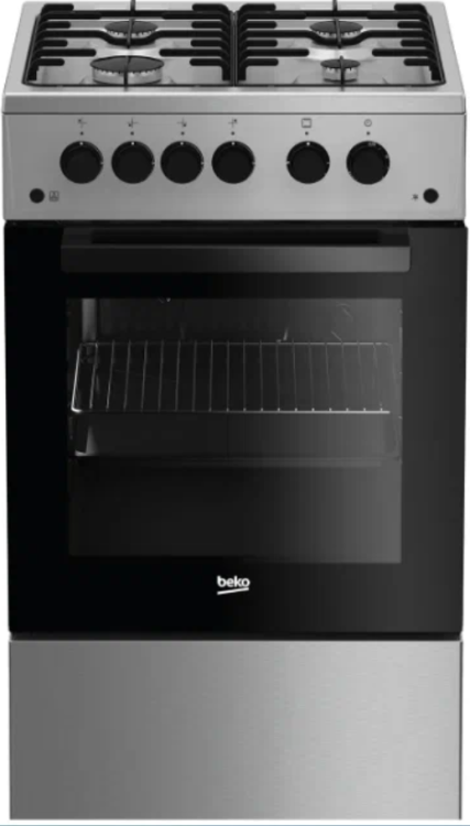 Плита газовая Beko FSGT52110DXO / конфорок - 4 шт, духовка - 55 л, электроподжиг, газ-контроль панели, гриль, стальные решетки, Размер ШхВхГ: 50х85х60 см / Global